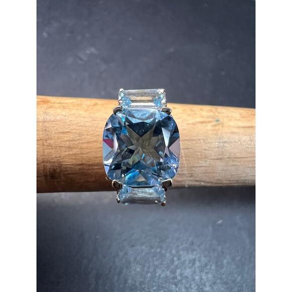Vintage sky and Swiss blue topaz sterling silver ring size 7 - Picture 9 of 15